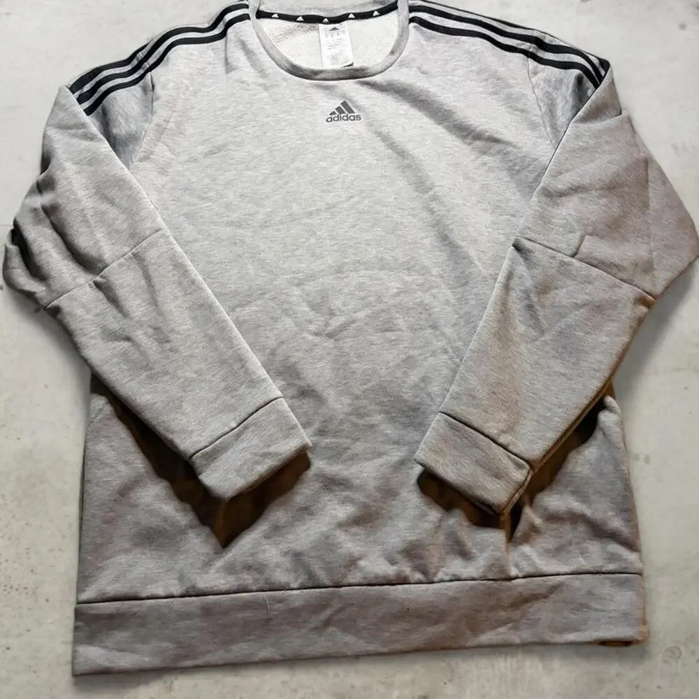 Adidas 3-Stripe Crewneck Sweatshirt Mens XL Grey Black